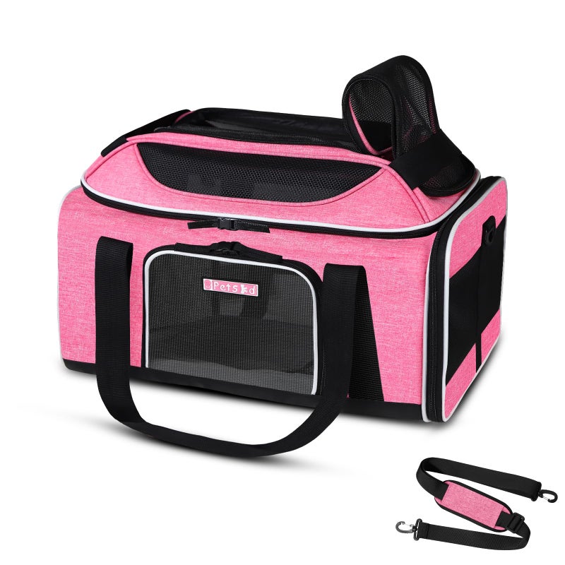 Petskd Top-Expandable Pet Carrier 17x12x8.5 Inches JetBlue Allegiant Spirit Airline Approved, Soft-Sided Carrier for Small Cats and Dogs with Locking Safety Zippers and Anti-Scratch Mesh(Pink) - Image 1