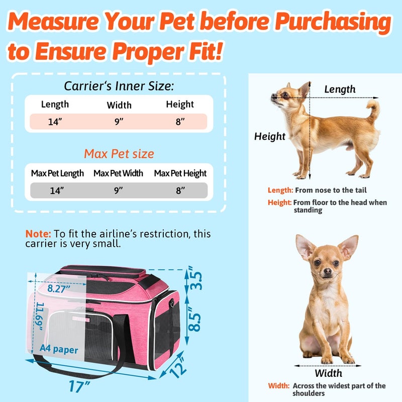 Petskd Top-Expandable Pet Carrier 17x12x8.5 Inches JetBlue Allegiant Spirit Airline Approved, Soft-Sided Carrier for Small Cats and Dogs with Locking Safety Zippers and Anti-Scratch Mesh(Pink) - Image 3