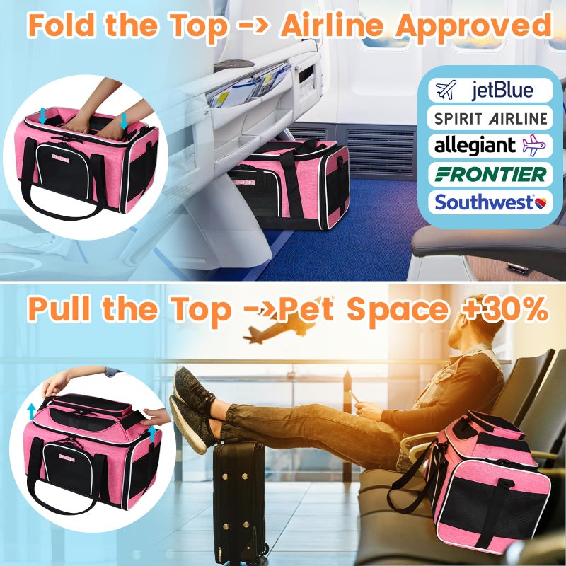 Petskd Top-Expandable Pet Carrier 17x12x8.5 Inches JetBlue Allegiant Spirit Airline Approved, Soft-Sided Carrier for Small Cats and Dogs with Locking Safety Zippers and Anti-Scratch Mesh(Pink) - Image 2