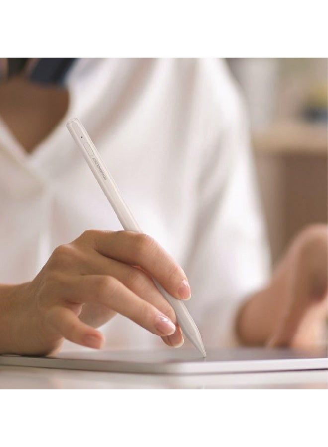 Intellio Smart Stylus 2018-2024 iPad Models with Real-Time Battery Display / Over 10 Hours Working Time / 130mAh Battery / Precise Tilt Detection / Palm Rejection / Wireless Charging / 32 Shortcut Keys - White - Image 2