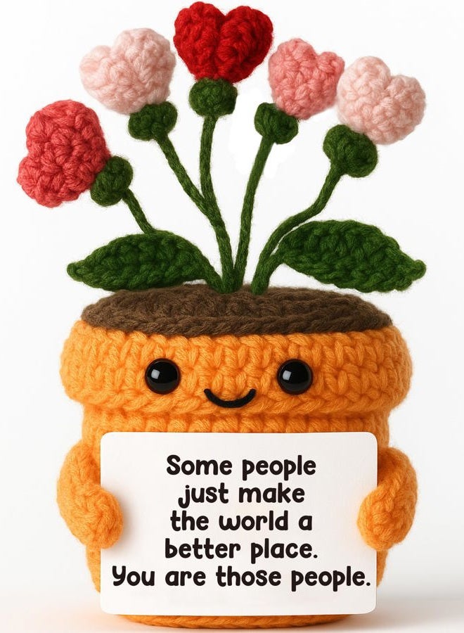 MAMAGIFTREE Crochet Heart Flower – You Make The World a Better Place Quote – Thoughtful Gift for Appreciation, Encouragement, Coworkers, Teachers, or Friends - Image 1