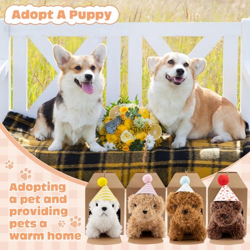 Rigibright 56Pcs Adopt A Puppy Party Favors Mini Plush Stuffed Animals Set Includes 14 Mini Dogs, Birthday Hats, White Plastic Fence with Artificial Lawn for Adopt A Pet Theme Birthday Party - Image 4