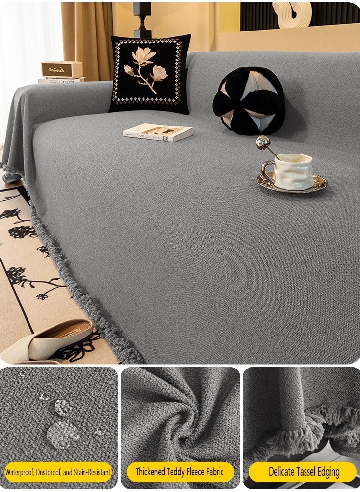 XiuWoo Sofa Cover Anti-Wrinkle Full Coverage Sofa Cover – Exquisite Details with Tassel Edges, Waterproof, Dustproof, Anti-Cat Scratching, Anti-Slip, Flexible, Compression-Resistant, Teddy Velvet Jacquard, 180*180 cm - Image 1