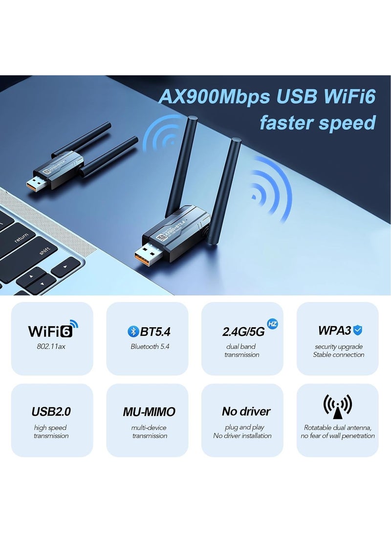 Wireless USB WiFi Adapter for PC, USB WiFi 6 Adapter Bluetooth 5.4, AX900M Dual Band 5/2.4Ghz, Wireless Adapter for Desktop Computer Network Adapters, with 5dBi Antenna, with Windows 7/10/11  - Image 2