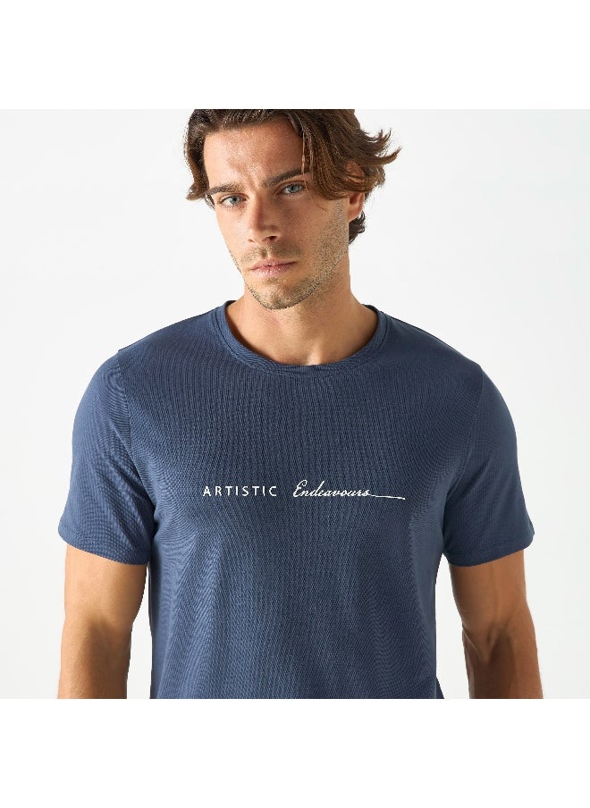Iconic - Iconic Typographic Print Crew Neck T-shirt with Short Sleeves - Image 1