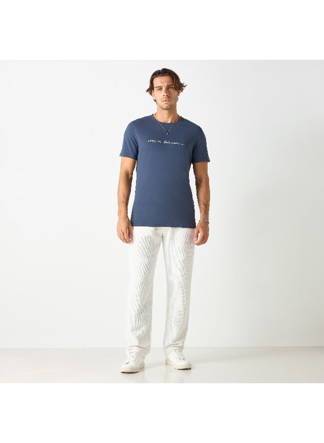 Iconic - Iconic Typographic Print Crew Neck T-shirt with Short Sleeves - Image 1