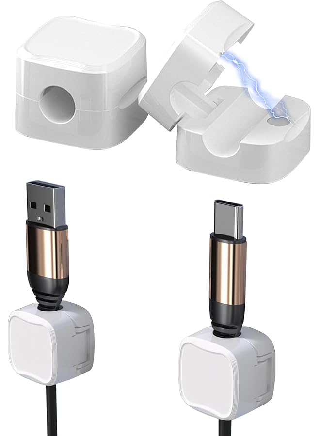 erorex 4 Pack Magnetic Cable Clips Nightstand Cell Phone Cable Clip Self Adhesive Cable Organizer For Home Desk Cell Phone Charging Cable Car Charging Cable Organization Use White - Image 1