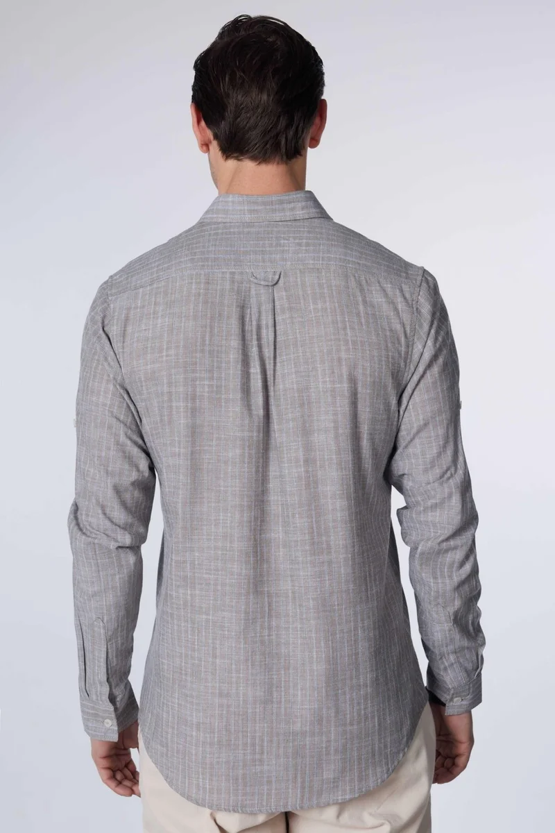 تودورس Slim Fit Long Sleeve Tight Fit Striped Summer Linen Texture Men's Shirt