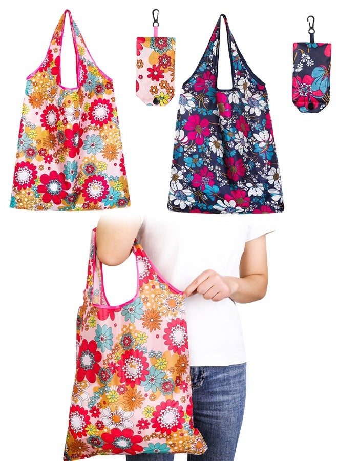 2 PCS Reusable Shopping Bags, Foldable Shopping Bags Washable Grocery Bags Foldable in a Pouch Eco Tote Shopping Bag Groceries Tote Bags for Daily Shopping Groceries Travel Storage - Image 1