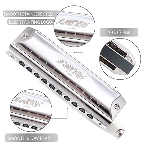 East top Chromatic Harmonica Key of C,10 Holes 40 Tones Professional Mouth Organ with Slide for Beginners Adults, Professionals and Students by East top as a gift - Image 3