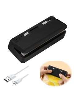 Mini Bag Sealer, USB Charger Potato Chip Bags Heat Sealer Capper, Reseals Snack Plastic Bag Heat Seal and Cutter, Sealing Machine Vacuum Impulse For Mylar Cereal Bags, Keep Food Fresh (Black)