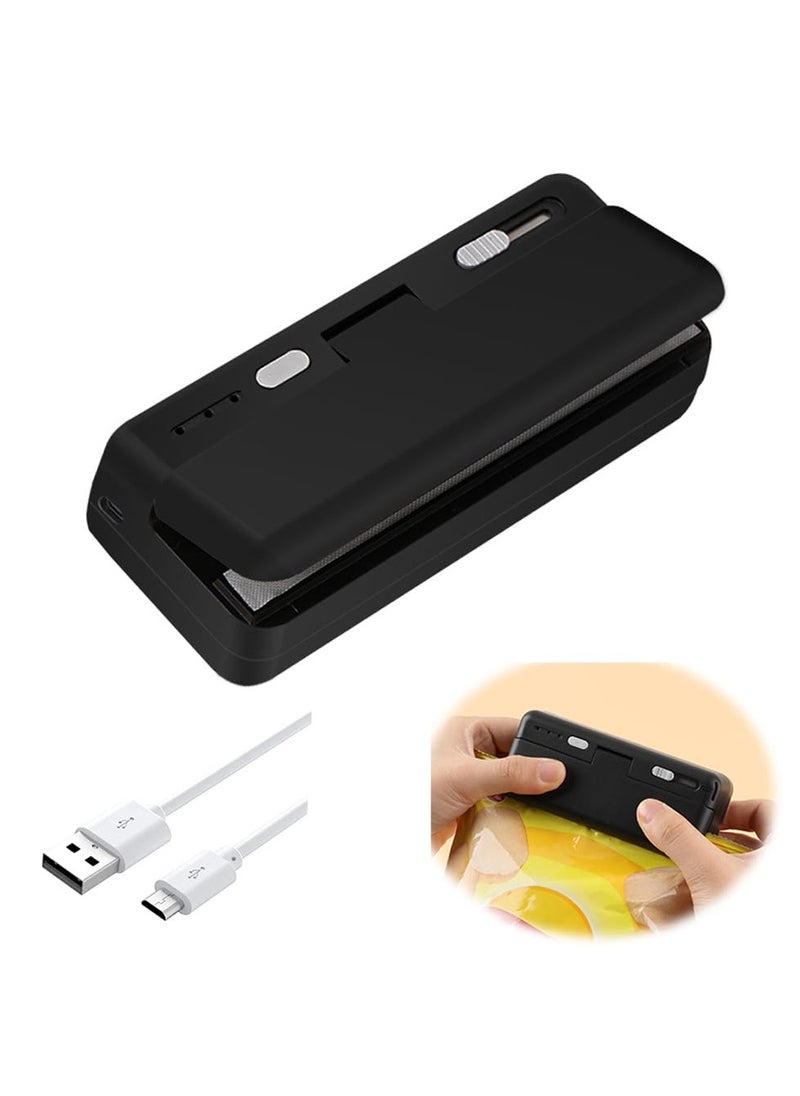 SYOSI - Mini Bag Sealer, USB Charger Potato Chip Bags Heat Sealer Capper, Reseals Snack Plastic Bag Heat Seal and Cutter, Sealing Machine Vacuum Impulse For Mylar Cereal Bags, Keep Food Fresh (Black) - Image 1
