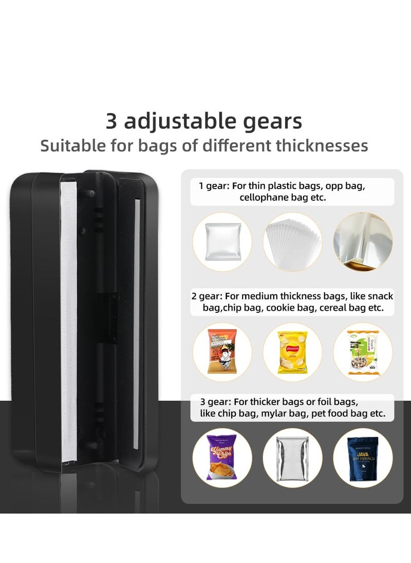SYOSI - Mini Bag Sealer, USB Charger Potato Chip Bags Heat Sealer Capper, Reseals Snack Plastic Bag Heat Seal and Cutter, Sealing Machine Vacuum Impulse For Mylar Cereal Bags, Keep Food Fresh (Black) - Image 1