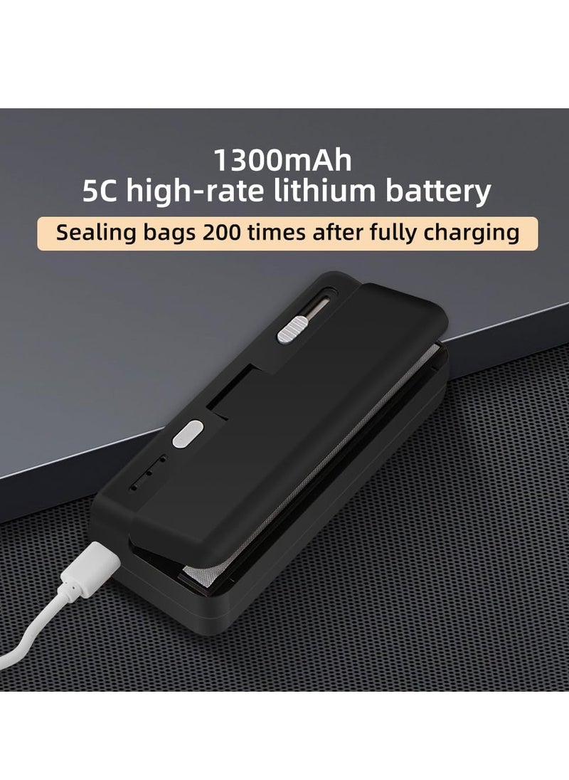 SYOSI - Mini Bag Sealer, USB Charger Potato Chip Bags Heat Sealer Capper, Reseals Snack Plastic Bag Heat Seal and Cutter, Sealing Machine Vacuum Impulse For Mylar Cereal Bags, Keep Food Fresh (Black) - Image 1