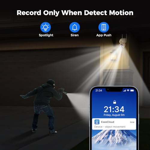 Hiseeu Solar Security Camera, 2PCS 4MP Wireless WiFi Camera Outdoor, PTZ 360° View, PIR Motion Detection, Color Night Vision, IP66, 2-Way Audio, 2.4G WiFi, No Monthly Fee - Image 4