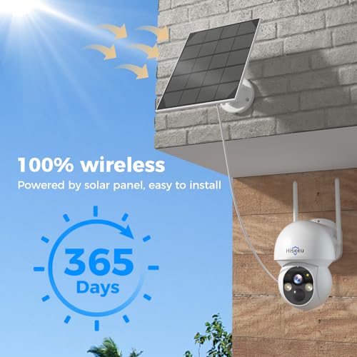 Hiseeu Solar Security Camera, 2PCS 4MP Wireless WiFi Camera Outdoor, PTZ 360° View, PIR Motion Detection, Color Night Vision, IP66, 2-Way Audio, 2.4G WiFi, No Monthly Fee - Image 2