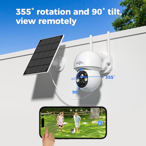 Hiseeu Solar Security Camera, 2PCS 4MP Wireless WiFi Camera Outdoor, PTZ 360° View, PIR Motion Detection, Color Night Vision, IP66, 2-Way Audio, 2.4G WiFi, No Monthly Fee - Image 3