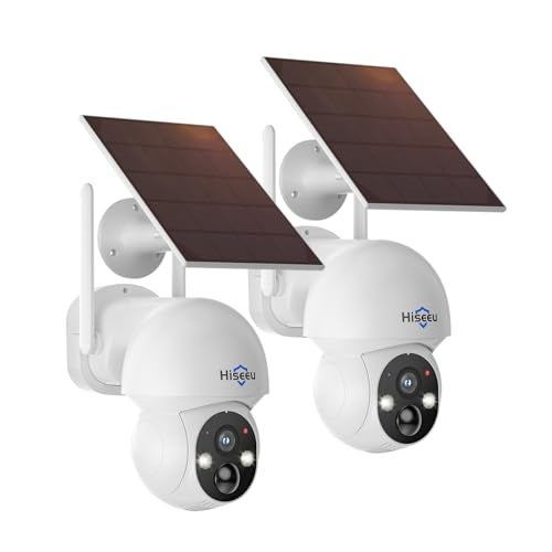 Hiseeu Solar Security Camera, 2PCS 4MP Wireless WiFi Camera Outdoor, PTZ 360° View, PIR Motion Detection, Color Night Vision, IP66, 2-Way Audio, 2.4G WiFi, No Monthly Fee - Image 1