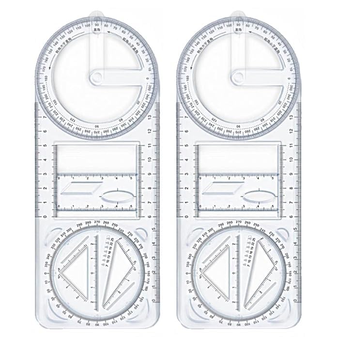 Finalize Multifunctional Geometric Ruler Multifunctional Student Math Ruler Transparent Plastic Movable Drawing Template Measuring Math Ruler Tool Multifunction Geometric Ruler for School Student- (2) - Image 1