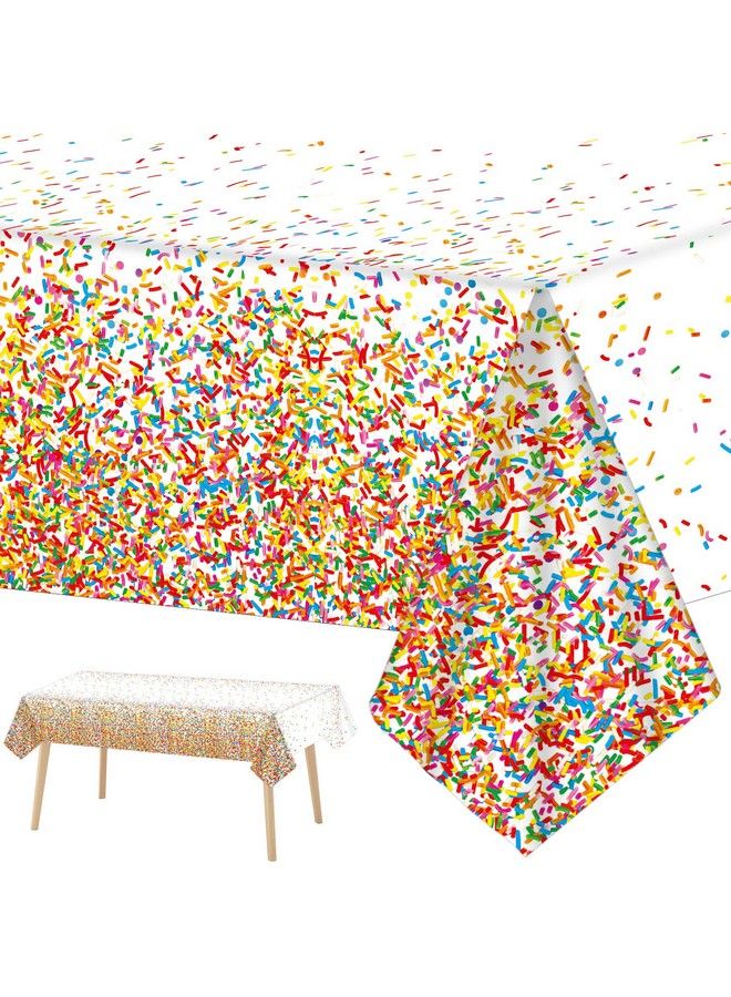 Tevxj 3 Pieces Confetti Sprinkles Birthday Tablecloth For Happy Birthday Decoration Plastic Disposable Rectangle Sprinkles Party Table Covers For Kids Two Sweet Donut Weddings Party Favors 54 X 108 Inches - Image 1