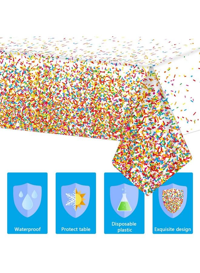 Tevxj 3 Pieces Confetti Sprinkles Birthday Tablecloth For Happy Birthday Decoration Plastic Disposable Rectangle Sprinkles Party Table Covers For Kids Two Sweet Donut Weddings Party Favors 54 X 108 Inches - Image 4