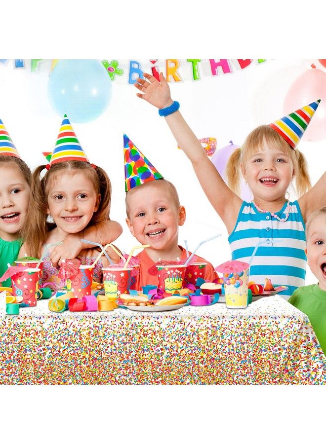 Tevxj 3 Pieces Confetti Sprinkles Birthday Tablecloth For Happy Birthday Decoration Plastic Disposable Rectangle Sprinkles Party Table Covers For Kids Two Sweet Donut Weddings Party Favors 54 X 108 Inches - Image 5