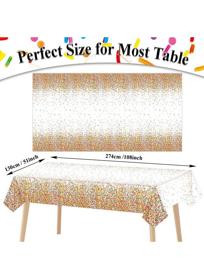 Tevxj 3 Pieces Confetti Sprinkles Birthday Tablecloth For Happy Birthday Decoration Plastic Disposable Rectangle Sprinkles Party Table Covers For Kids Two Sweet Donut Weddings Party Favors 54 X 108 Inches - Image 3