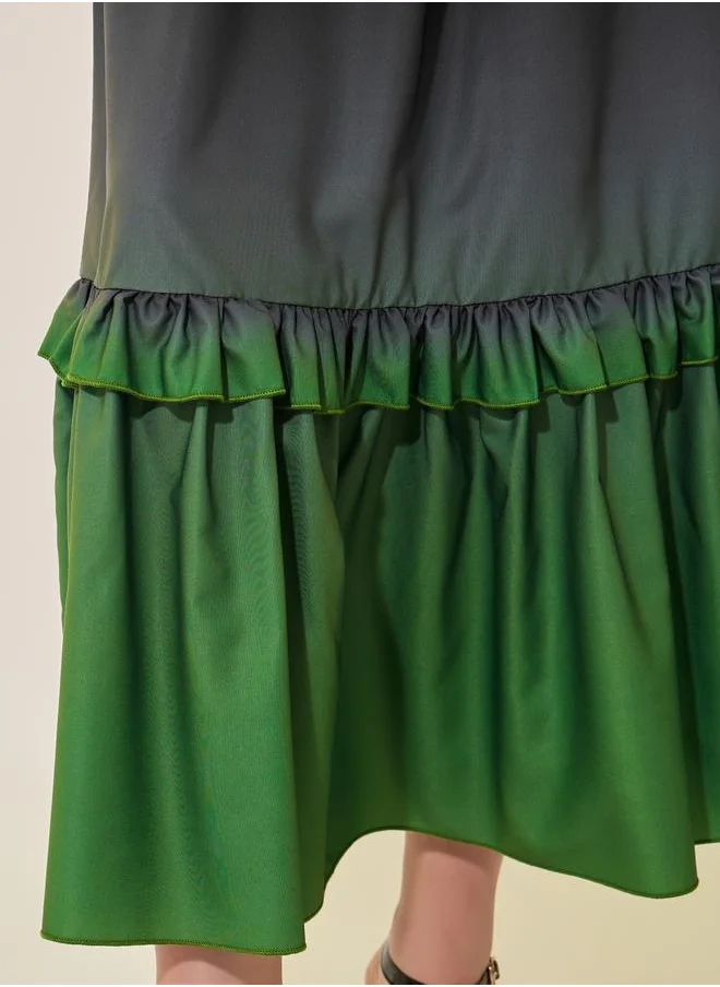 Styli Ombre Print A-Line Ruffle Hem Maxi Skirt