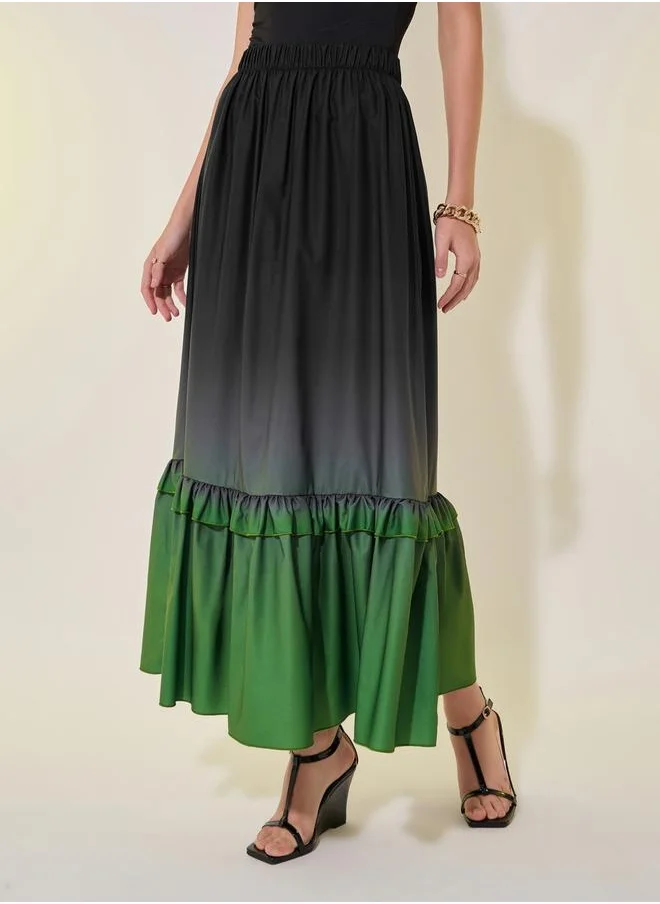 ستايلي Ombre Print A-Line Ruffle Hem Maxi Skirt