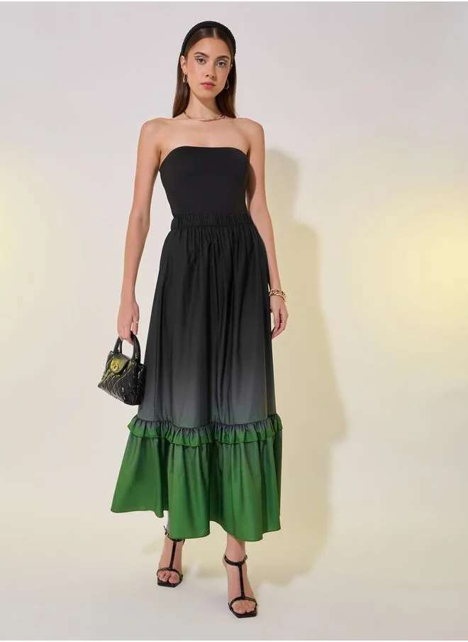 ستايلي Ombre Print A-Line Ruffle Hem Maxi Skirt