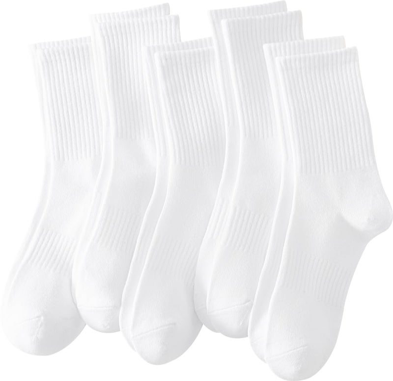 Rehelu Womens White Crew Socks Cotton Long Gym Socks Lightweight Athletic Running Socks Size 7-9 - Image 1