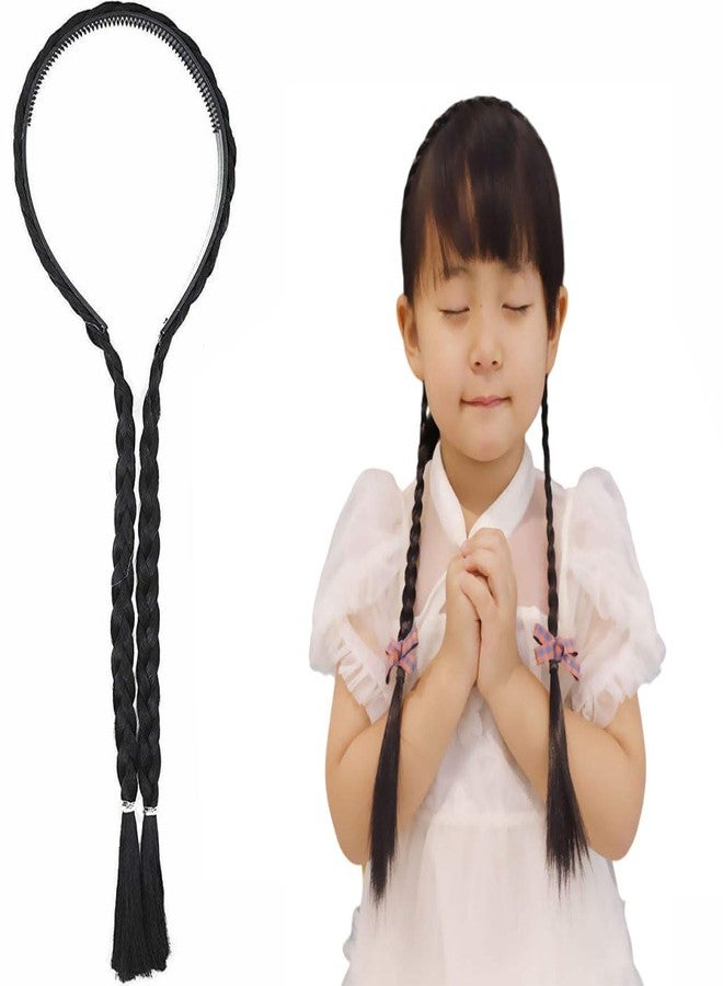 Plenteous Handmade Hair Band Choti Artificial Hair Braid Extension Plaited Hair Hoop Accessory Plastic Band Stylish Ethnic Hairwear for Baby Girls Women Traditional Look Braided Headband - Image 1