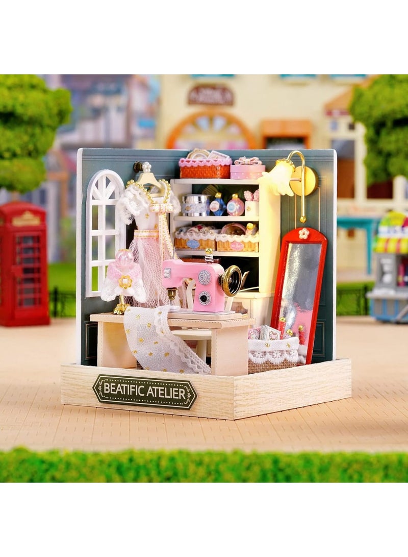 SYOSI Miniature Doll House Kit, DIY 3D Wooden Dollhouse with Dust Cover, Buildable Craft Kit for Teens and Adults, Creative Birthday or Holiday Gift, Beatific Atelier, Natural Wood - Image 3