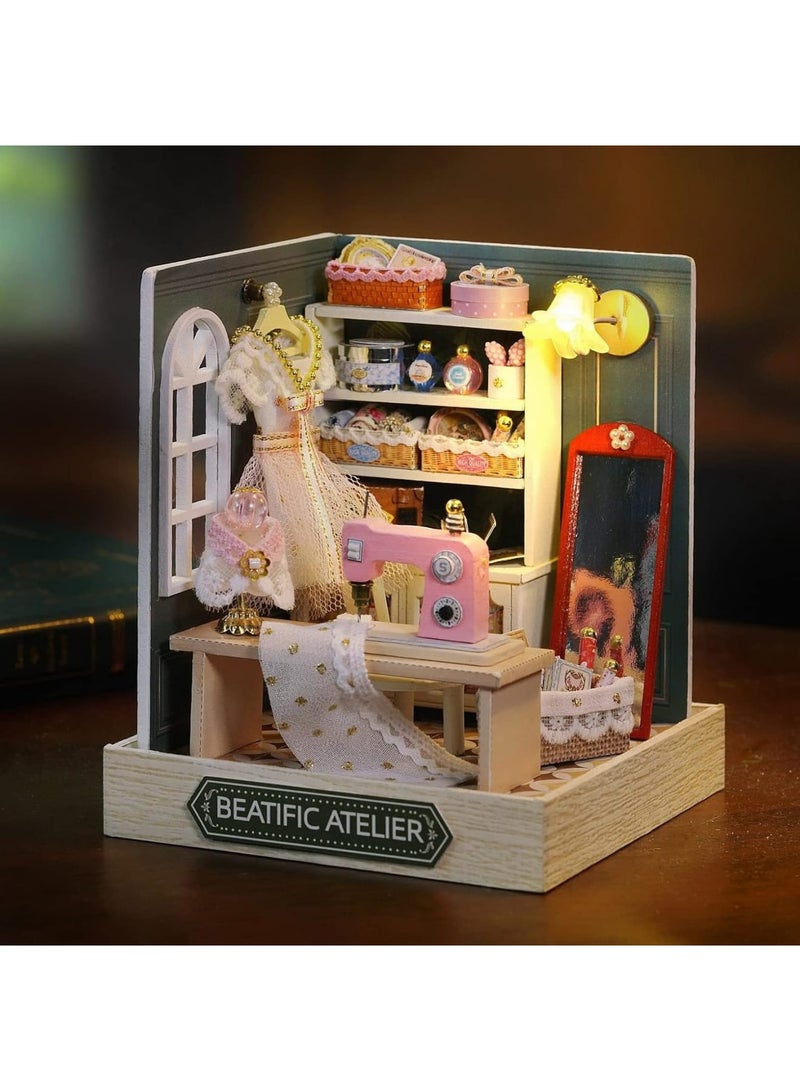 SYOSI Miniature Doll House Kit, DIY 3D Wooden Dollhouse with Dust Cover, Buildable Craft Kit for Teens and Adults, Creative Birthday or Holiday Gift, Beatific Atelier, Natural Wood - Image 2