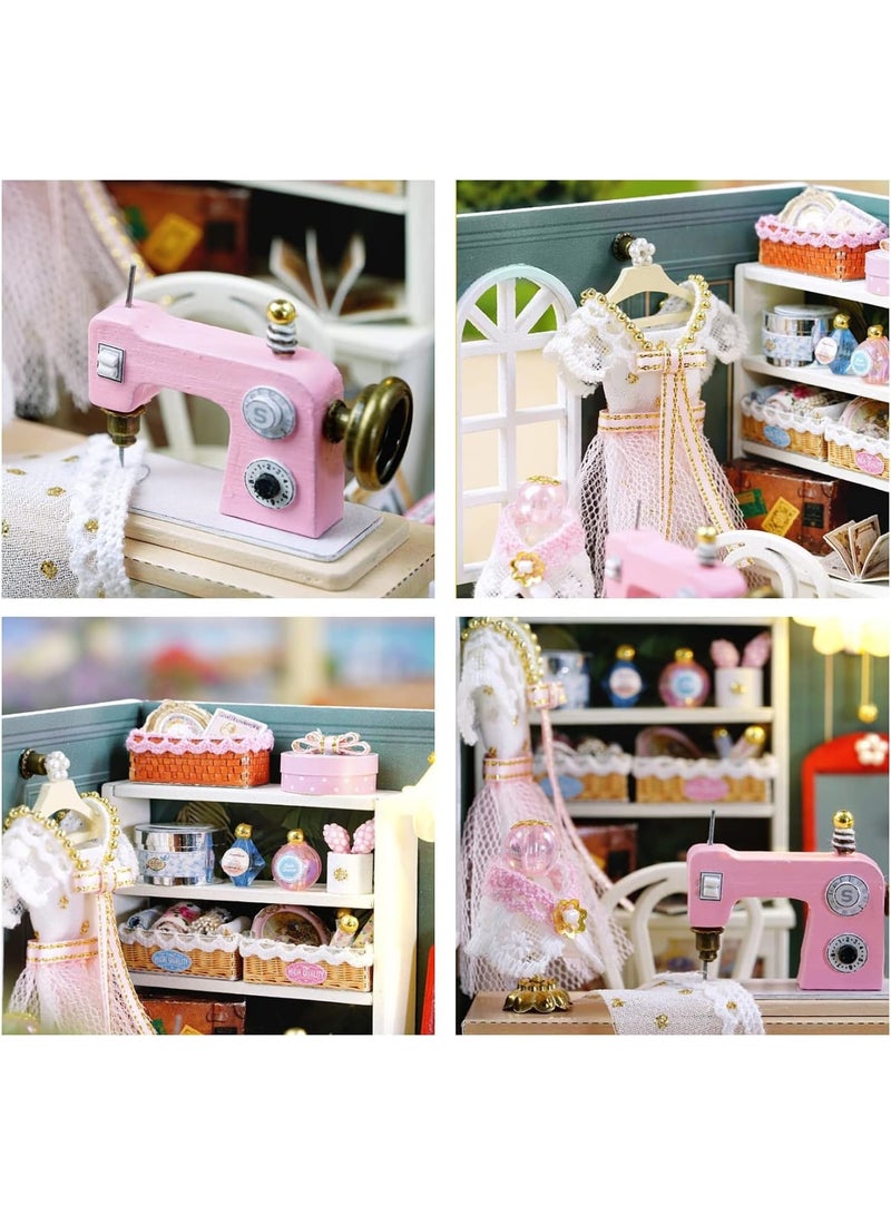 SYOSI Miniature Doll House Kit, DIY 3D Wooden Dollhouse with Dust Cover, Buildable Craft Kit for Teens and Adults, Creative Birthday or Holiday Gift, Beatific Atelier, Natural Wood - Image 5