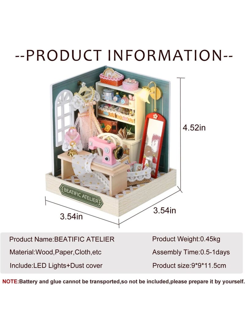 SYOSI Miniature Doll House Kit, DIY 3D Wooden Dollhouse with Dust Cover, Buildable Craft Kit for Teens and Adults, Creative Birthday or Holiday Gift, Beatific Atelier, Natural Wood - Image 4