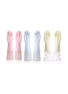 Cleaning Gloves 3Pairs, Large Reusable Rubber Gloves Non-Slip, Long Sleeves for Laundry Kitchen Gardening Waterproof Household, Kitchen Cleaning Food Handling, Painting, Pet Care