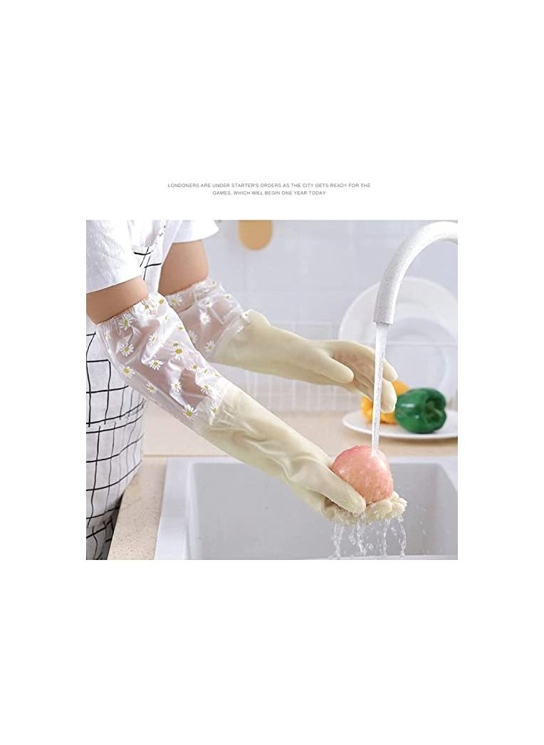 SYOSI - Cleaning Gloves 3Pairs, Large Reusable Rubber Gloves Non-Slip, Long Sleeves for Laundry Kitchen Gardening Waterproof Household, Kitchen Cleaning Food Handling, Painting, Pet Care - Image 1