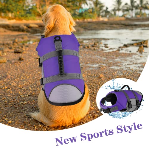 Mklhgty Dog Life Jacket, Reflective Adjustable Dog Vest with Rescue Handle for Swimming and Boating, Ripstop Pet Safety Life Preserver for Small, Medium and Large Dogs - Image 2