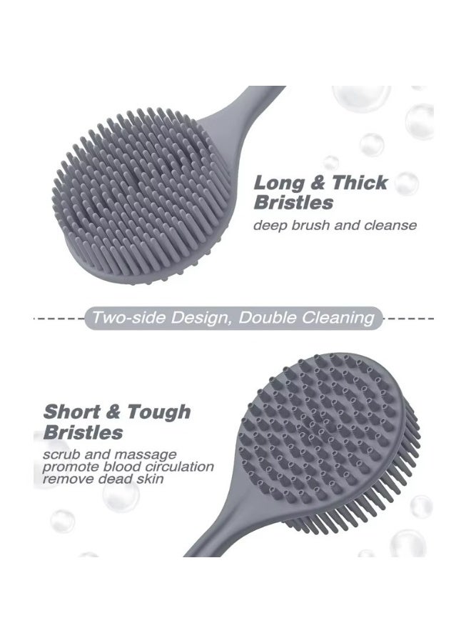 Back Scrubber Body Brush for Shower,Soft Silicone Bath Body Brush with Long Handle Double Sided Brush for Men Women Shower Exfoliating and Massage Grey - Image 2