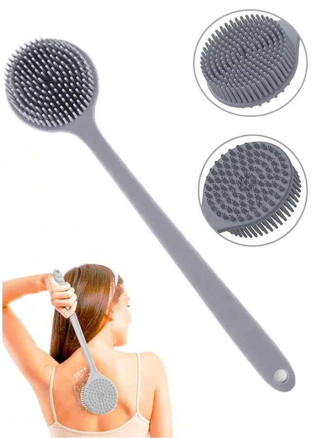 Back Scrubber Body Brush for Shower,Soft Silicone Bath Body Brush with Long Handle Double Sided Brush for Men Women Shower Exfoliating and Massage Grey - Image 1
