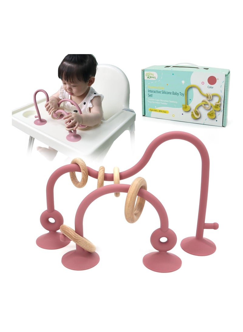 Parent-Child Interactive Silicone Baby Toy Set - Suction Cups Education Teething Toys for Infant Toddler Ages 6M+, BPA Free (Pink) - Image 1