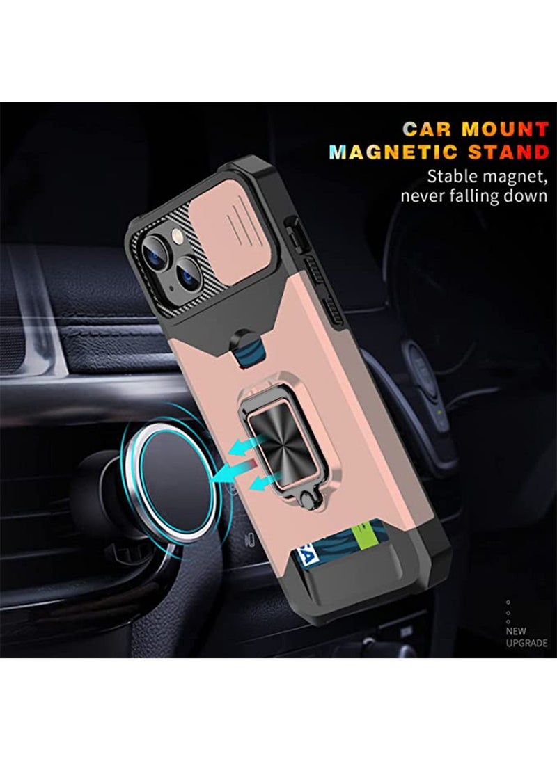iPhone 14 Plus Case Cover 6.7 inch with Slide Camera Protection Card Holder Hard Ring Stand Hybrid Kickstand Cell Accessories iPhone 14+ iPhone 14Plus Women Rose Gold  - Image 4
