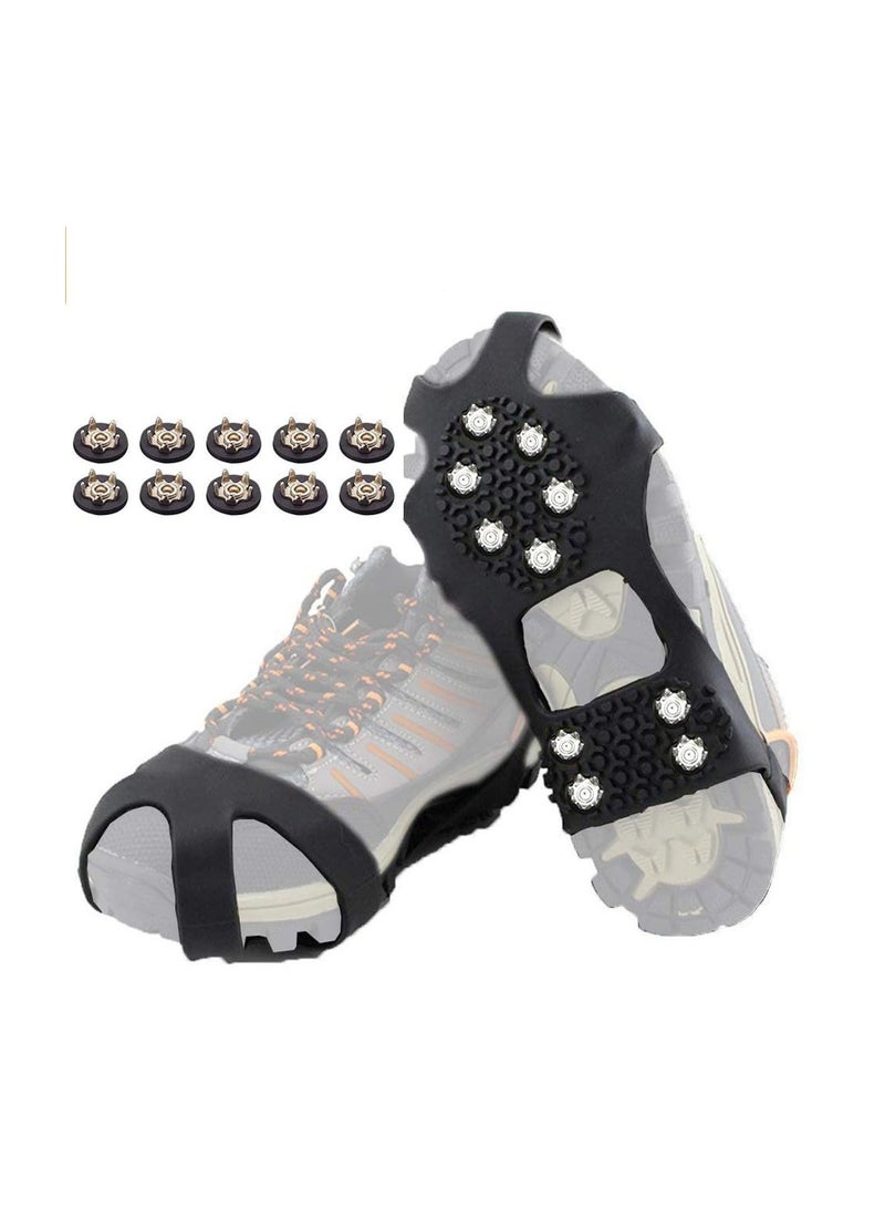 Generic Winter Traction Cleats for Shoes and Boots, Non-Slip Ice Grippers with 10 Steel Spikes, Slip-On Crampons for Enhanced Grip in Snow and Ice, Perfect for Winter Sports (Large) - Image 1