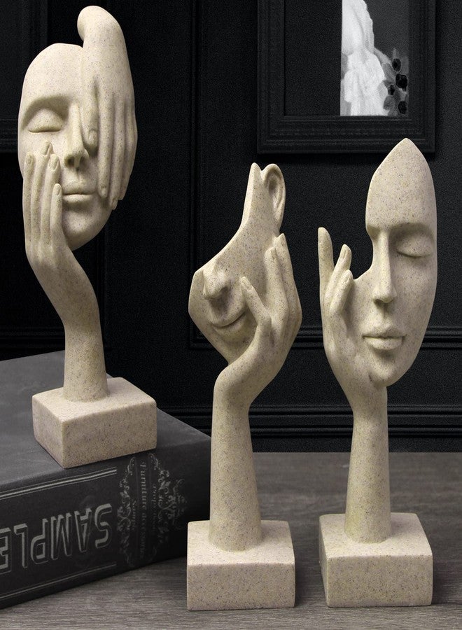 prosfalt 3 Pcs Thinker Statue,Modern Home Resin Sculptures,Collectible Figurines for Home Office Bookshelf Desktop Decor(Sandstone) - Image 1