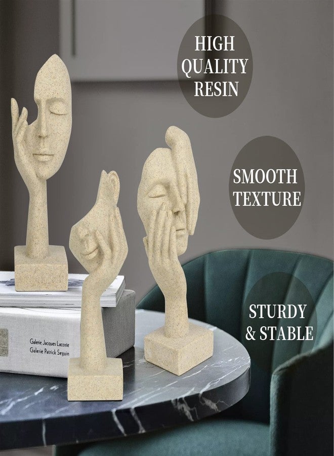 prosfalt 3 Pcs Thinker Statue,Modern Home Resin Sculptures,Collectible Figurines for Home Office Bookshelf Desktop Decor(Sandstone) - Image 3