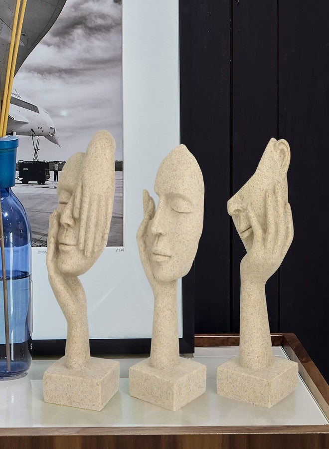 prosfalt 3 Pcs Thinker Statue,Modern Home Resin Sculptures,Collectible Figurines for Home Office Bookshelf Desktop Decor(Sandstone) - Image 4