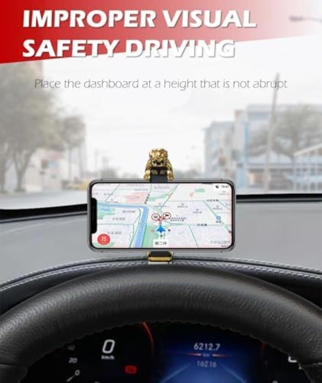 ARKOSKNIGHT Car Phone Holder - Multi-Functional Jaguar-Inspired Dashboard Mount for 6.5'' Phones, HUD-Style Direct Viewing & Decorative Automotive Accessory  (Gold) - Image 5