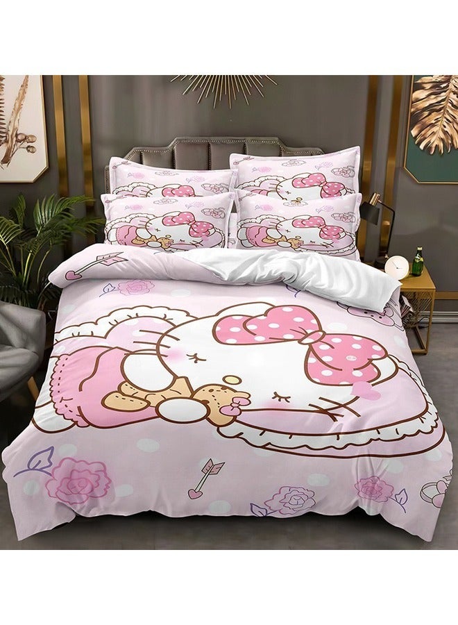 Cartoon Sanrio Hello Kitty pattern bedding three-piece set with soft microfiber polyester sheets including cover and two pillowcases (size 150cmX200cm)  - Image 1