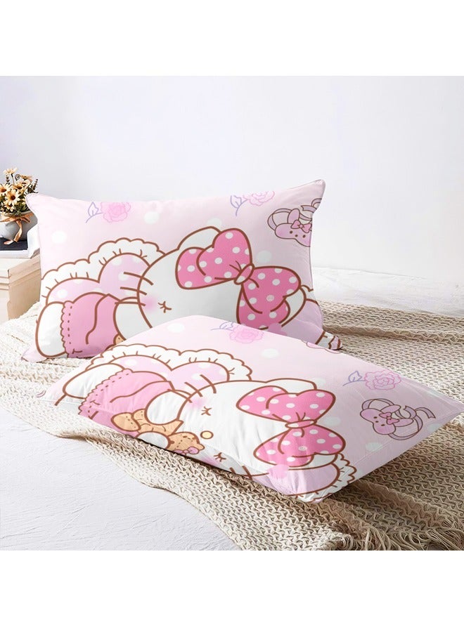 Cartoon Sanrio Hello Kitty pattern bedding three-piece set with soft microfiber polyester sheets including cover and two pillowcases (size 150cmX200cm)  - Image 4